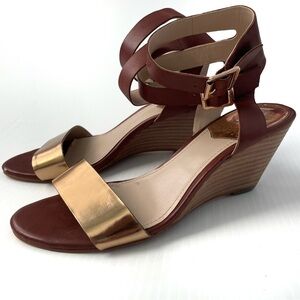 Vince Camuto Winca stacked heel wedge sandals ankle strap size 7 brown